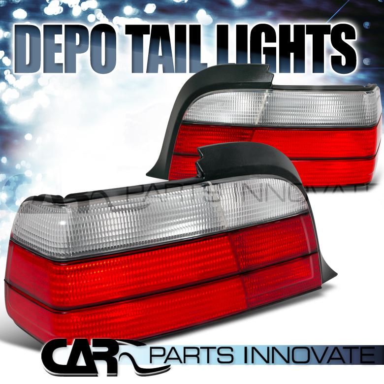 Bmw 92-98 e36 3-series 2dr 323i 328i m3 tail lights rear brake lamp red clear