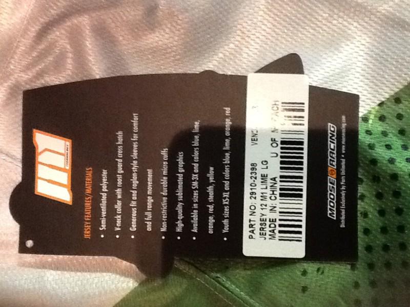 Moose jersey 12 m1-lime-large youth-part# 2910-2398-new!!