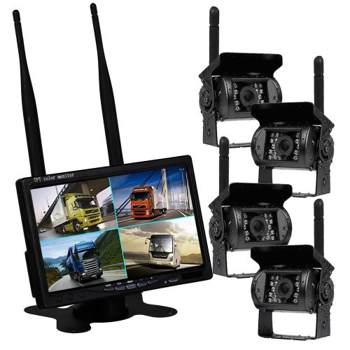 Digital 7&#034; wireless car monitor quad 4ch car backup rearview truck ccd ir camera