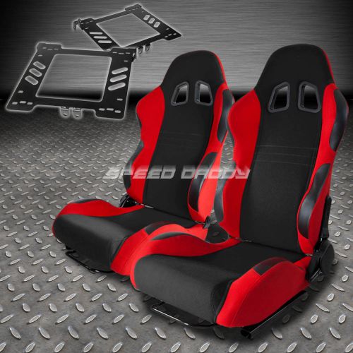 Pair type-7 reclining black red woven racing seat+bracket for 99-05 golf/jetta