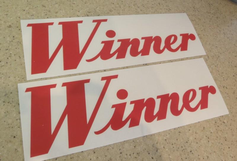 Winner vintage boat decals die-cut 2-pak red 12" free ship + free fish decal!