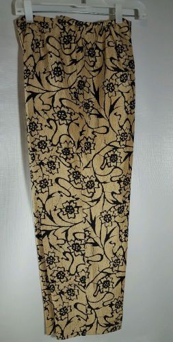 S.l.b. women&#039;s 4 silk pants black /gold floral print waist 26 -30 in.  l 25 in.