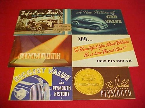 1934 1935 1936 1937 1938 1939 plymouth brochure prospekt 34 35 36 37 38 lot of 6