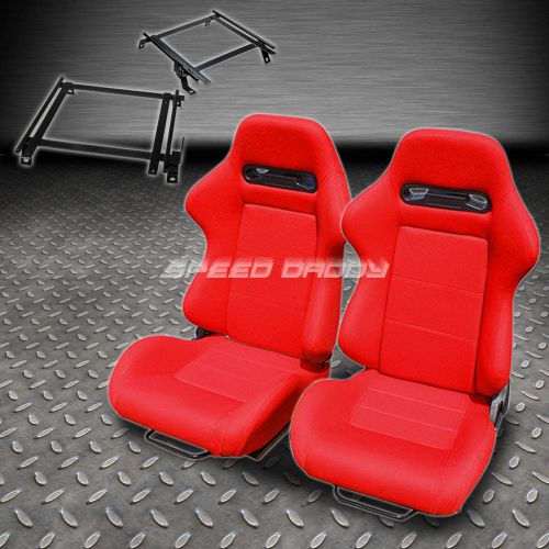 Pair type-r red cloth reclining racing seat+bracket for 90-93 acura integra da