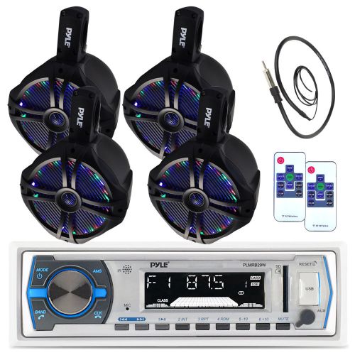 4  8&#034; black marine led wake board speakers,  antenna  ,pyle bluetooth usb radio