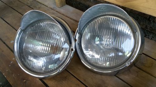 Classic vw bug camper chrome headlight eye brow lids guard with hella lens pair