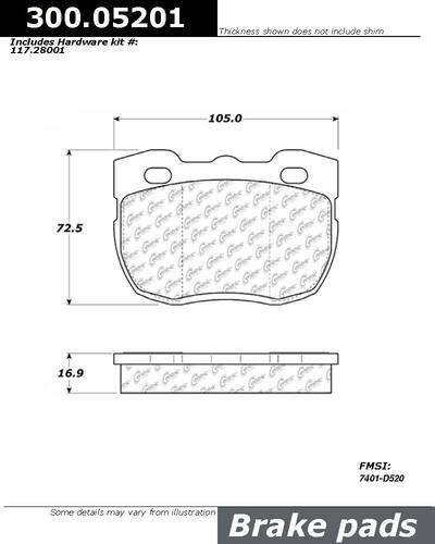 Centric 300.05201 brake pad or shoe, front-premium semi-met pads w/shims