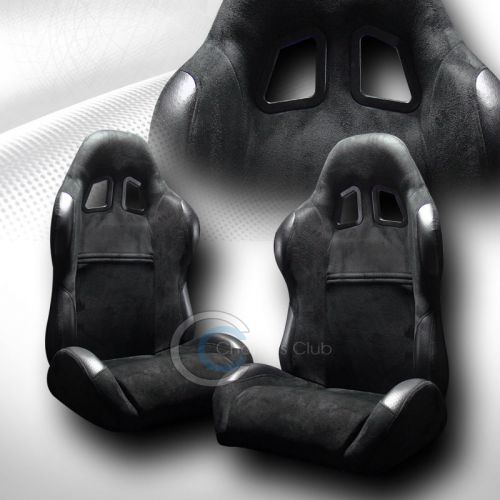 Sp sport style blk suede leather reclinable racing bucket seats+sliders l+r c30