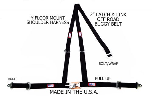 Rjs racing 3 pt latch &amp; link y floor mount harness buggy belt black 51531