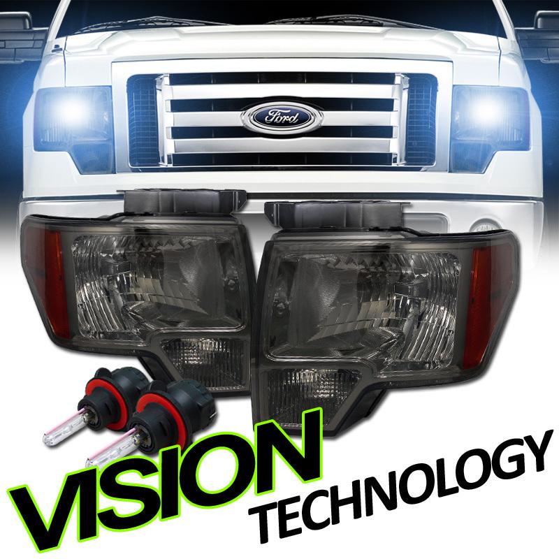 H13 8000k bi-xenon hid 09-12 ford f150 smoked lens headlights w/ amber reflector