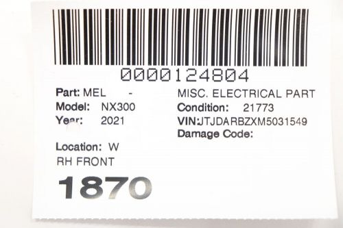 2021 lexus nx300 misc. electrical part rh front