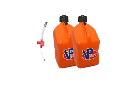 Vp racing 2 pack orange square 5 gallon fuel jug with trigger hose