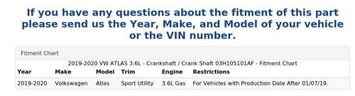 2019-2020 vw atlas 3.6l - crankshaft / crank shaft 03h105101af