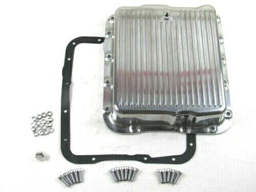 Aluminum gm chevy 700r4 or 4l60 finned transmission oil pan polished e45303p