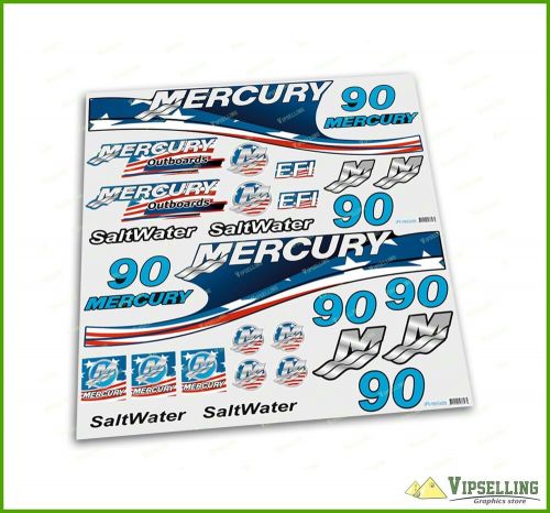 Mercury 90 hp usa flag saltwater efi outboadrs motor laminated decals boat kit