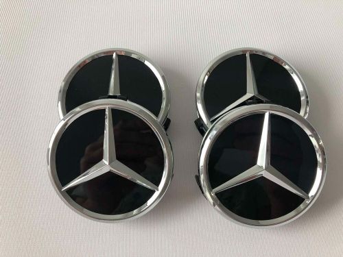 4 x black mercedes benz alloy wheel centre caps 75mm - 2.95 inch hub emblem