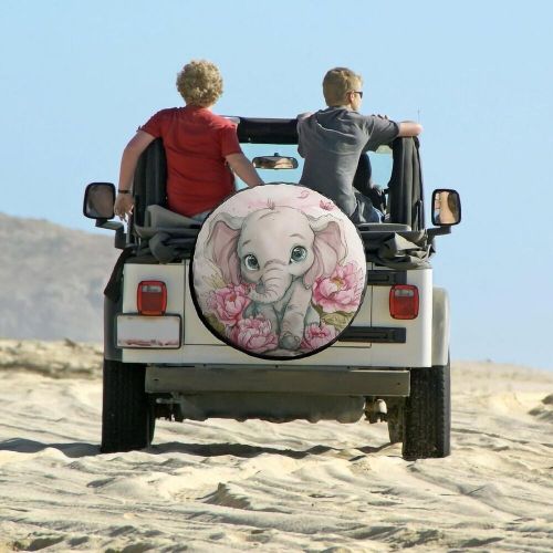 A cute baby elephant with big eyes spare tire cover elephant floral tire cover