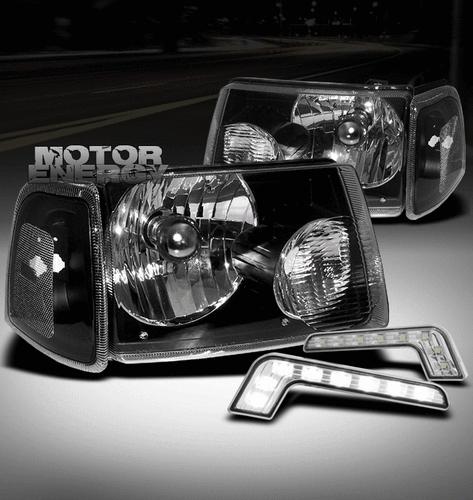 2001-2011 ford ranger truck crystal black head light+corner+white led drl signal