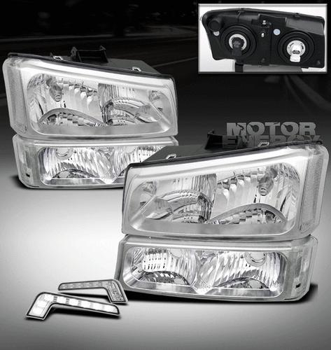 2003-2006 chevy silverado pickup crystal head light+bumper+led drl kit 2004 2005