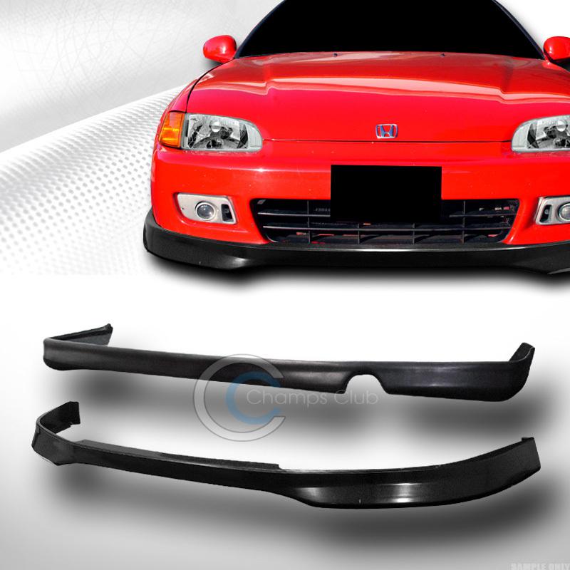 Blk t-r poly-urethane front+rear spoiler bumper lip kit 92-95 honda civic 2d 2dr