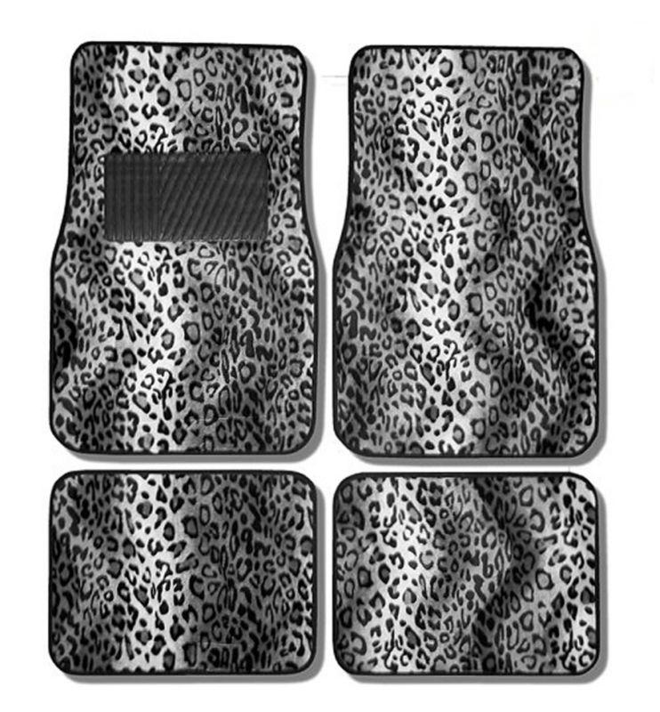 Leopard grey blk universal car front rear floor mats w/ drivers side heel pad k