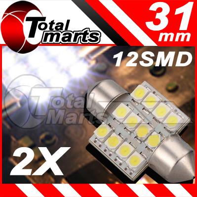 2x (white) 31mm 12-smd led festoon car light bulbs dome map super bright ac290