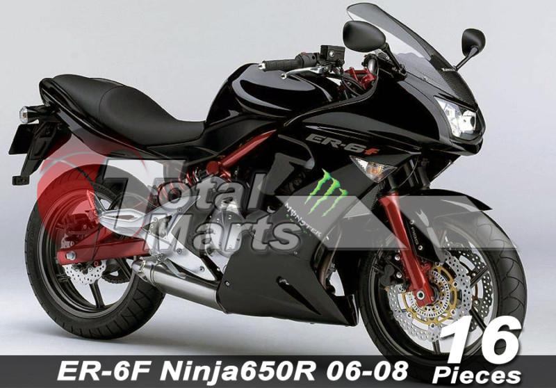 Fairing for kawasaki er-6f ninja 650r 06 07 08 2006 2007 2008 abs black fc8619