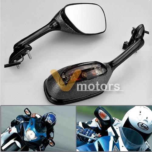 2x smoke carbon integrated turn signal mirror for suzuki gsxr 600 750 1000 06-08