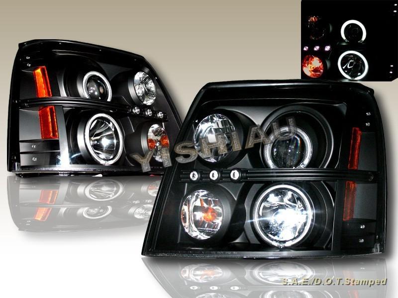 2002-2006 cadillac escalade ccfl black projector headlights two halo led 03 04