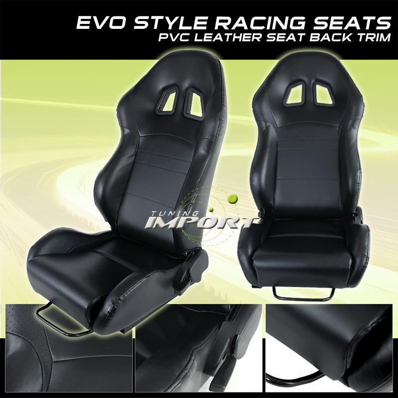 New black universal fit leather pair racing seat honda