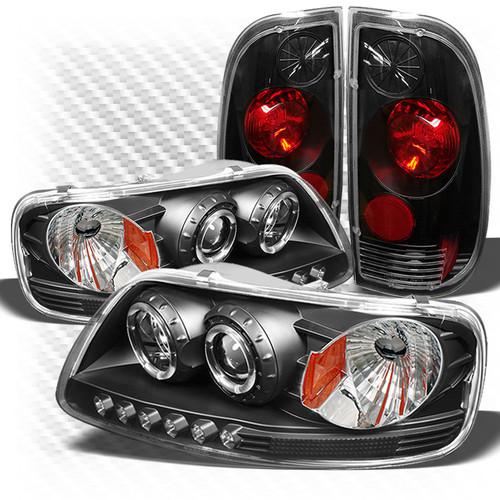 97-03 f150 1pc black halo projector headlights + altezza style tail lights combo