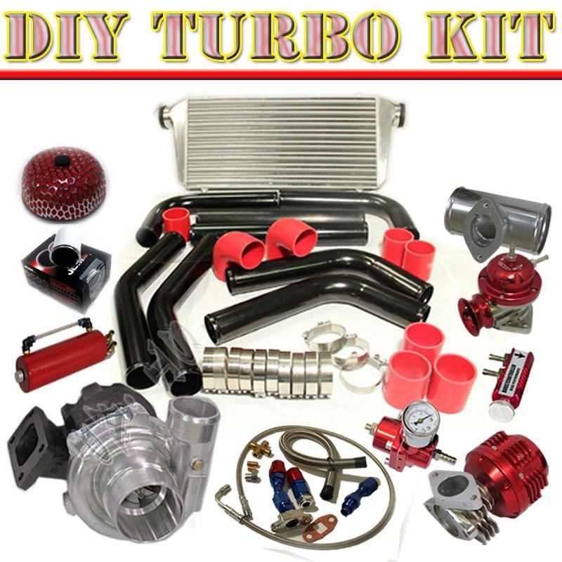 Diy t3/t4 turbo+31" intercooler+2.5" piping kit+filter+ fpr+bov type-rs blk/red