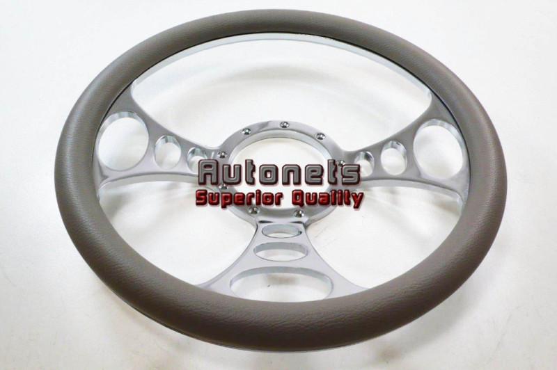 Gray leather half wrap orbitor chevy gm nova chrome aluminum steering wheel