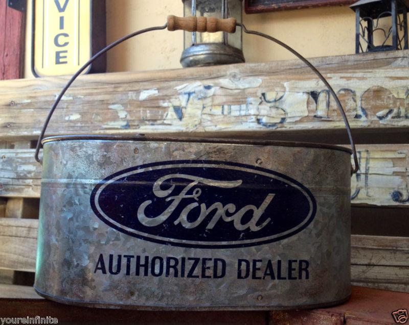 Ford galvanized metal tool part bucket vintage sales oil can sign