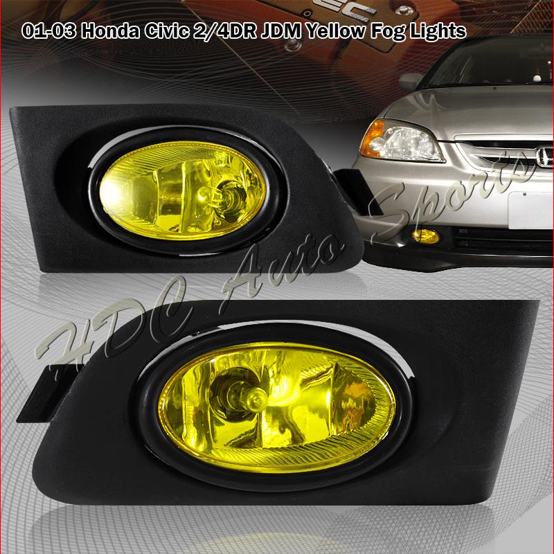 2001-2003 honda civic jdm yellow lens bumper fog light lamps+switch+relay+bulbs