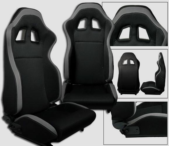 New 2 black & gray cloth racing seats reclinable + sliders chevrolet *****