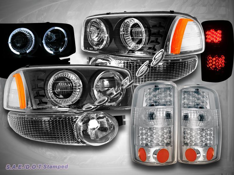 2000-06 yukon xl1500 halo projector headlights + chrome tail lights led + bumper