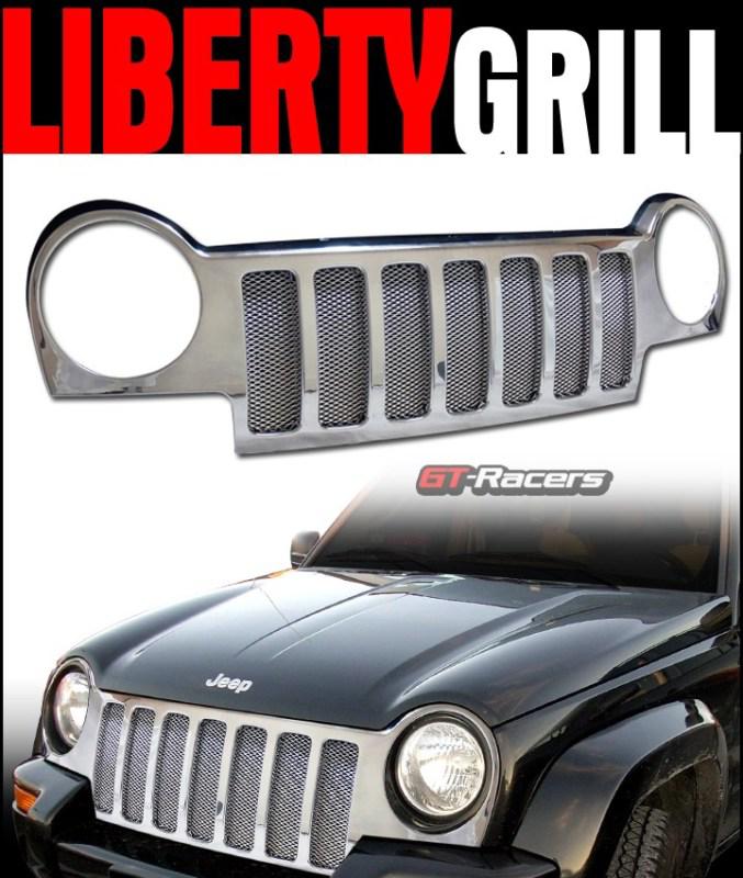 Chrome vip sport mesh front hood bumper grill grille abs 2002-2004 jeep liberty