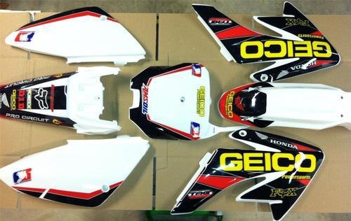 Hond crf 70  graphics 04-12 with plastics geico honda white plastics free decal