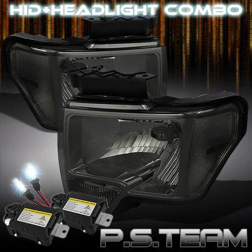 Smoked 09-12 ford f150 pickup crystal headlights +6000k slim ballast hid kit