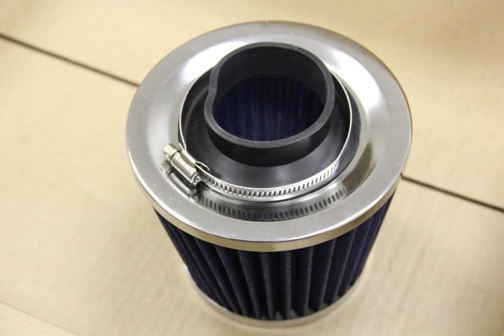 2.5" chrome inlet high flow short ram/cold intake round cone air filter blue