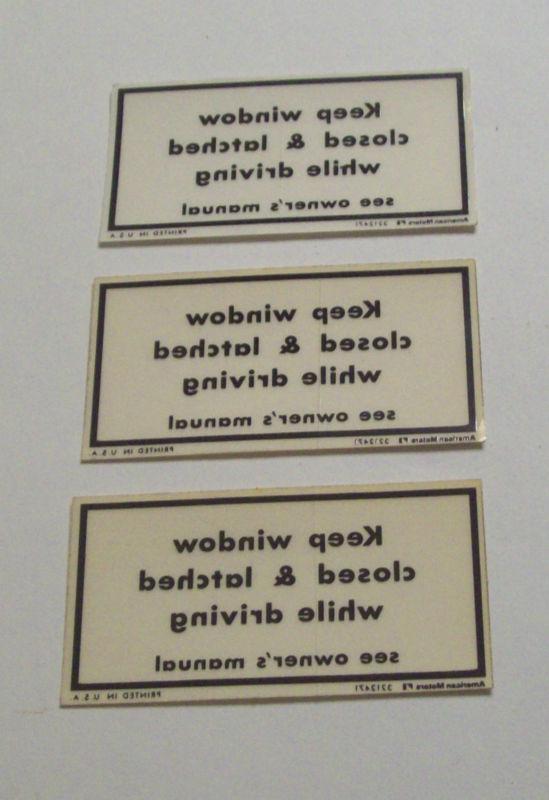 Am amc american motors three (3) nos 1970's gremlin rear hatch window stickers