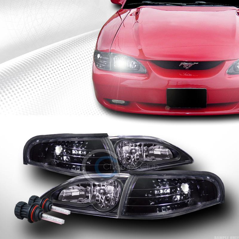 6k hid bi-xenon+crystal blk head lights+corner signal k2 94-98 ford mustang gt