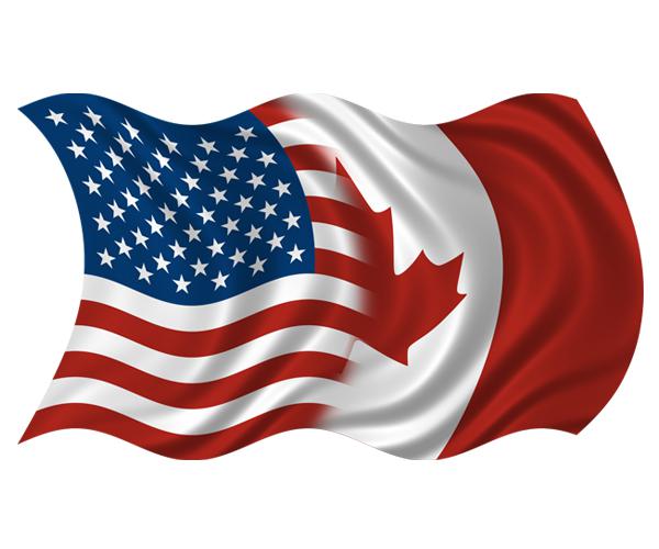 American canadian waving flag decal 5"x3" usa canada vinyl car sticker (rh) zu1