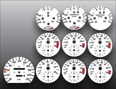 1984-1993 mercedes w201 metric kph kmh instrument cluster white face gauges