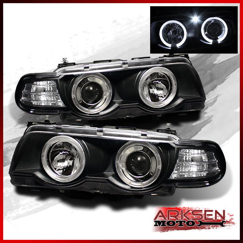 99-01 bmw e38 7-series dual halo projector led black projector headlights set