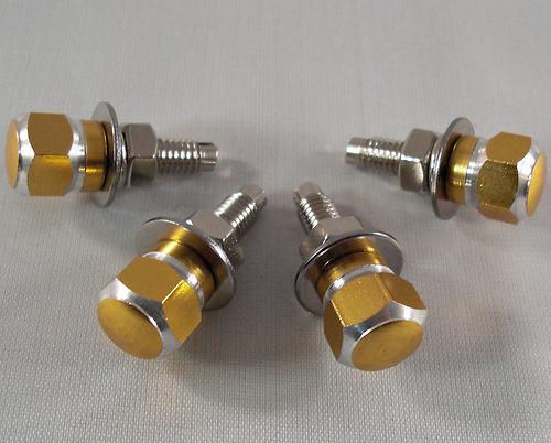 4 billet gold & silver hex license plate frame bolts - motorcycle tag fastener