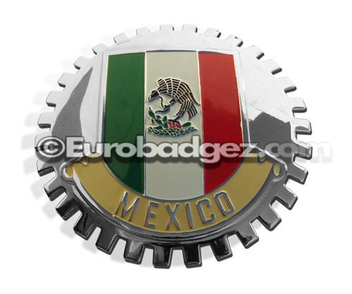 1- new chrome front grill badge mexican flag spanish bandera de mexico medallion