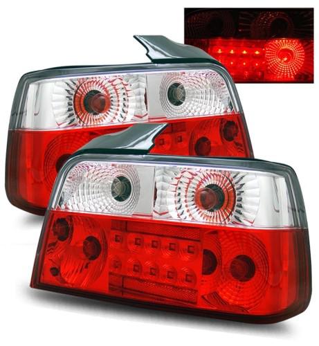 92-98 bmw e36 318/325/328 4dr saloon euro red clear led tail lights brake lamps