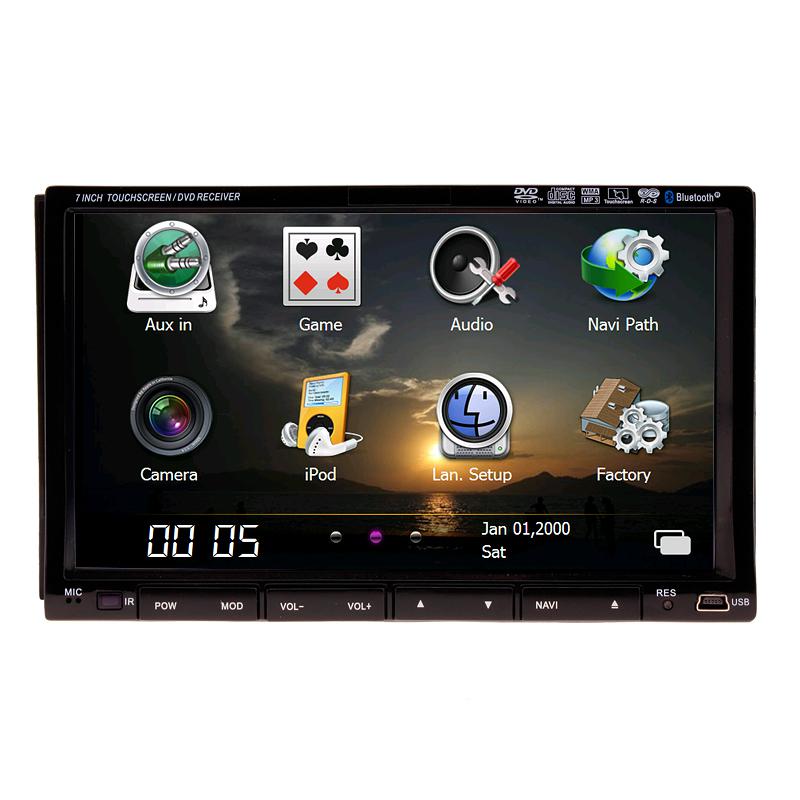 Double 2 din 7" car gps navigation dvd radio player ipod sd bluetooth tv aux